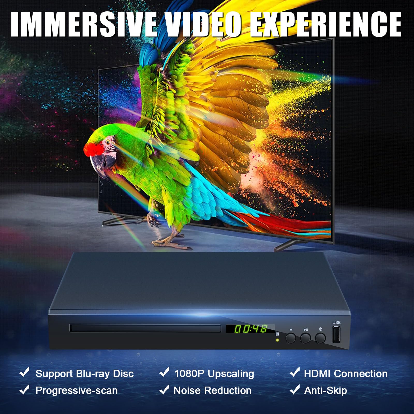 Blu-ray Player for TV, Compact Full HD Blu Ray DVD Player Play